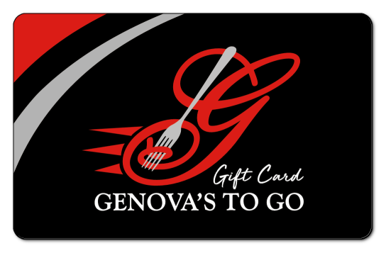 Genovas logo on red, grey and black background